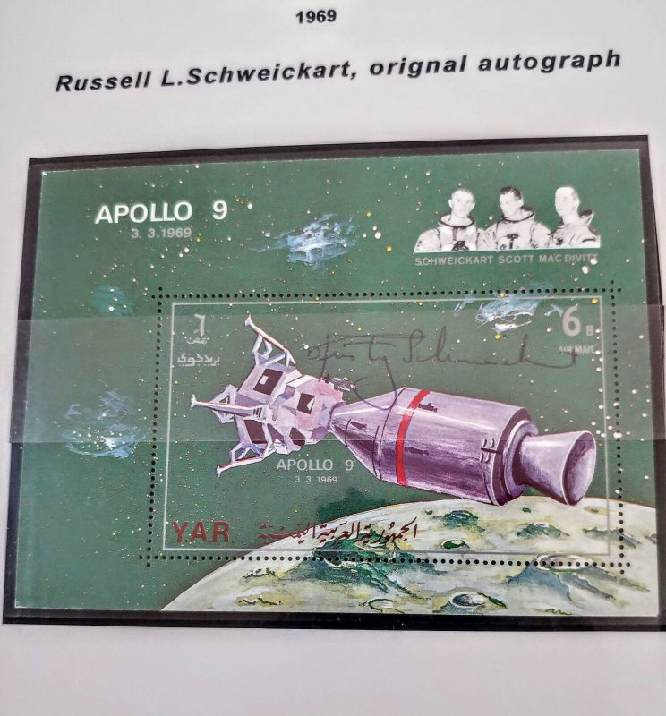 YEMEN “ONLY 06 KNOWN” RUSSELL SCHWEICKART ‘SIGNED” S/SHEET MNH APOLLO 9