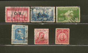 USA Philippines Collection of 6 Different Old Used Off Paper Stamps