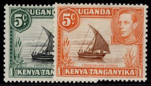 KENYA UGANDA TANGANYIKA GVI SG132 + 133, 5c COLOUR VARIETIES, M MINT. 