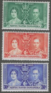 Kenya, Uganda, Tanganyika, set of 3, Scott#60-62, mint, hinged, Coronation,