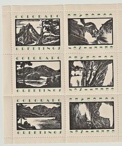 Superb Colorado Greetings, complete sheet of 6, US Poster Stamps.1930s.115x125mm