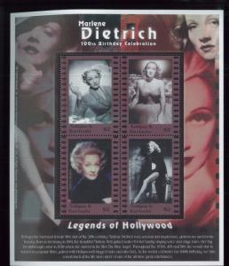 Marlene Dietrich Blue Angel Hollywood Legend Souvenir Stamp Sheet Antigua E54