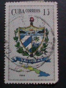 ​CUBA-1966 VERY OLD CUBA STAMPS-GNATIONAL COATS OF ARMS, MAP OF CUBA  USED-VF