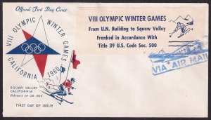 OLYMPIC WINTER GAMES: 1960 flight from UN building to Squaw Valley on cachet