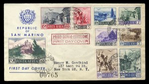 San Marino #C63-71 (Sass. PA83-91) Cat€375, 1950 Airpost, complete set on c...