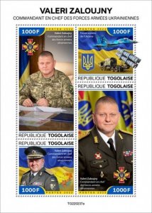 Togo - 2022 Valerii Zaluzhnyi, Ukrainian Air Force - 4 Stamp Sheet - TG220237a