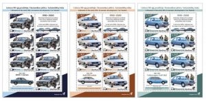 Lithuania 2023 History of 90s Car market BeePost set of 3 sheetlets MNH