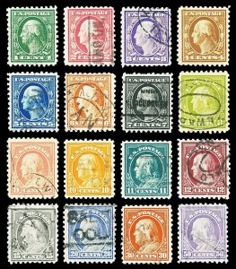 Scott 424-440 1913-1915 1c-50c Washington/Franklin Issues Used F-VF Cat $90.80