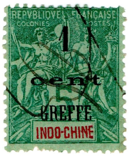 (I.B) France Colonial Revenue : Indo-China Court Fees 1c on 5c OP (Greffe)