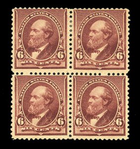 United States, 1890-93 #224 Cat$420+ (as singles), 1890 6c brown, block of fo...