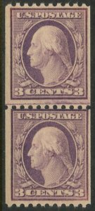 US Sc#489 Line Pair 1917 3c Perf 10 Horiz Coil No Wmk Avg-F OG Mint NH (cd)