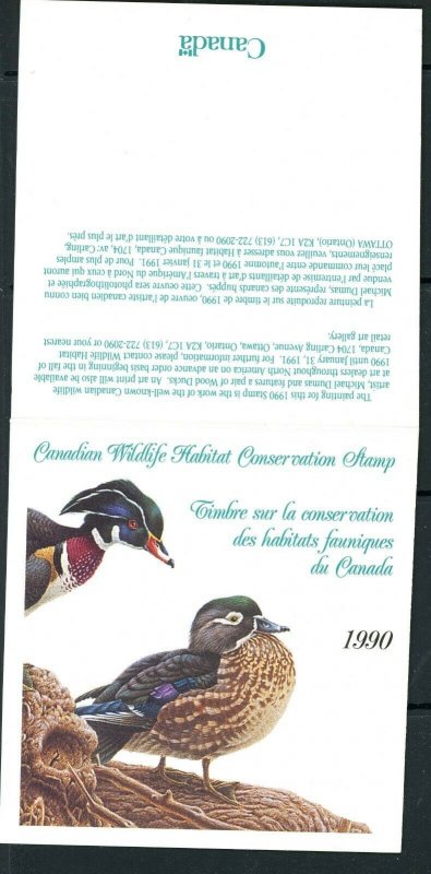 CANADA 1990 DUCK STAMP ARTIST SIGNED IN FOLDER AS ISSUED WOOD DUCK MICHAEL DUMAS