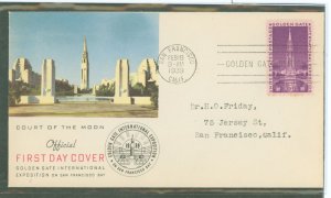 US 852 1939 3c Golden Gate International Expo on an addressed, typed FDC with a Crocker Cachet