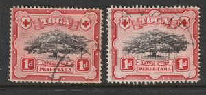 Tonga the 1942 used 1d with lopped branch flaw script wmk