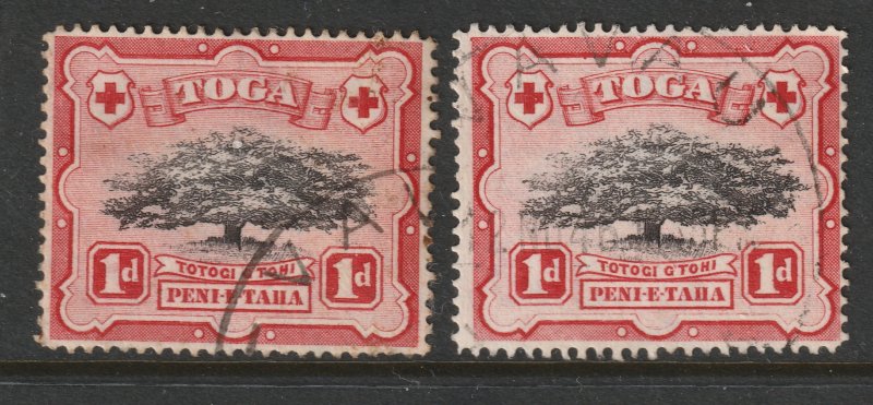 Tonga the 1942 used 1d with lopped branch flaw script wmk