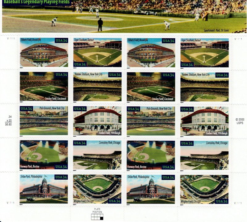 USA # 3510-19 BASEBALL  FIELDS SET OF 20 STAMPS MNH 34 CENTS FV