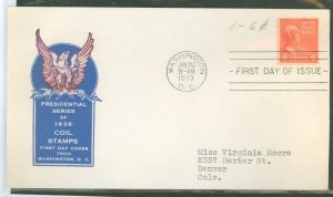 US 846 1939 6c John Quincy Adams (prexy) coil single on an addressed (typed) FDC with an loor cachet.