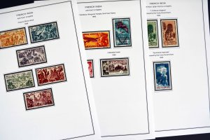 COLOR PRINTED FRENCH INDIA 1892-1954 STAMP ALBUM PAGES (29 illustrated pages)