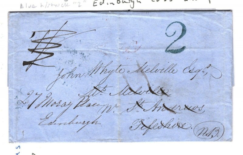 DOMINICA BWI Transatlantic Cover 1857 BLUE Handstruck Scots *2* St.Andrews ZA239