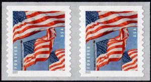 SC#5655 (Forever) U.S. Flags Coil Pair: BCA, 3K Roll (2022) SA