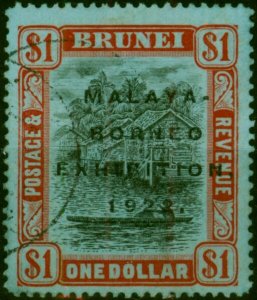 Brunei 1922 $1 Black & Red-Blue SG59b 'Broken E' V.F.U