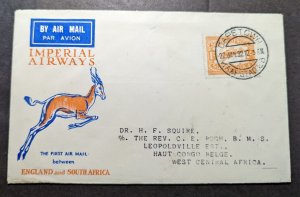 1932 South Africa Airmail First Flight Cover FFC Capetown to Leopoldville Scarce