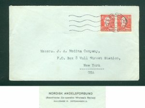 Denmark. USA Commercial Cover. 1945. Stamp King Pair 20 Ore.Address. Wall Street