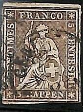 95013c  - SWITZERLAND  - STAMP - Zumstein # 22   NO Thread - Very Fine USED