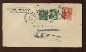 383 US Automatic Vending Type I Perfs on 1922 Covel Mfg. Cover to SWEDEN (926V)