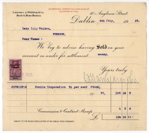 (I.B) George V Revenue : Ireland Contract Note 1/- (Free State OP)