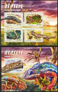 Sao Tome and Principe 2016 Reptiles Lizards Snakes sheet + S/S MNH