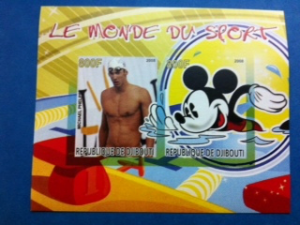 Djibouti 2008 M/S Disney Mickey Cartoon Swimming Phelps Sports Stamps MNH imperf