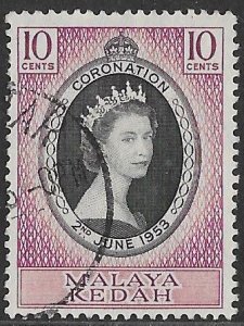 Malaya-Kedah # 82  QEII Coronation - 1953    (1) VF used