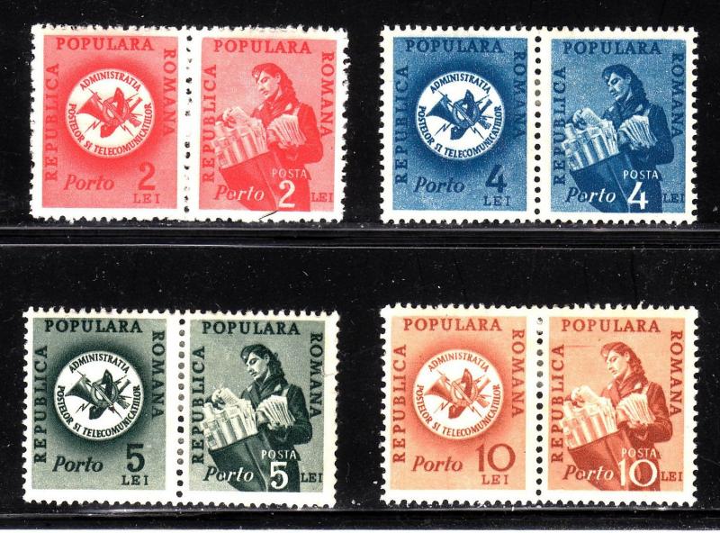 Romania J103-J106 watermarked - MH - shallow natural paper crease on J106