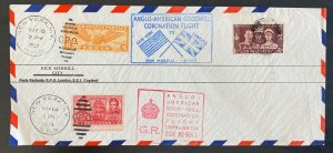 1937 London England King George VI Coronation Flight Souvenir Cover To Usa