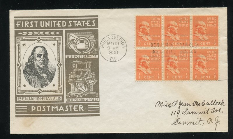 US 803 M=18 Presidential Series, Benjamin Franklin Blk  ADDR Staehle cachet FDC