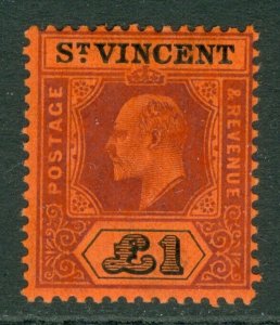 Sg 93 St Vincent 1911. Lila & Schwarz/Rot Ein Fein Leicht Halterung Postfrisch