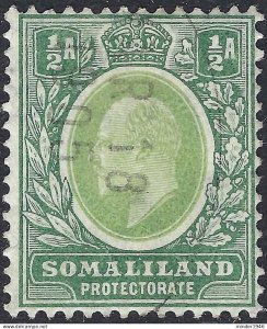 SOMALILAND PROTECTORATE 1905 KEDVII 1/2a Dull Green & Green SG45 FU