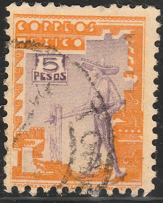 MEXICO 800A, $5P 1934 Definitive. Charro. Used. F-VF. (790)