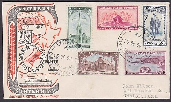 NEW ZEALAND 1950 Canterbury Centennial cover - Lyttelton commem cds........a3127