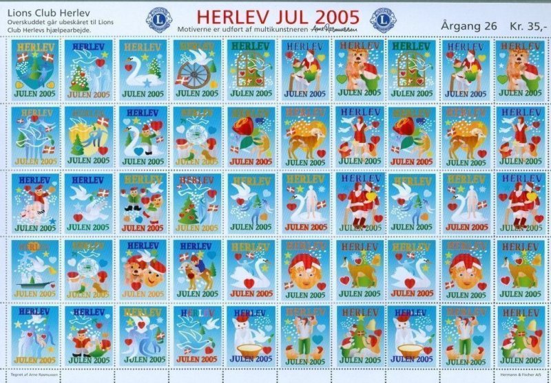 Denmark. Christmas Sheet Mnh 2005. Lions Club. Local Herlev. Santa,Ram,Cat,Swan.