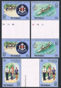 Tuvalu 204-206 gutter,MNH.Michel 194-196. Boy's Brigade-100,1983.Badge,Canoe,