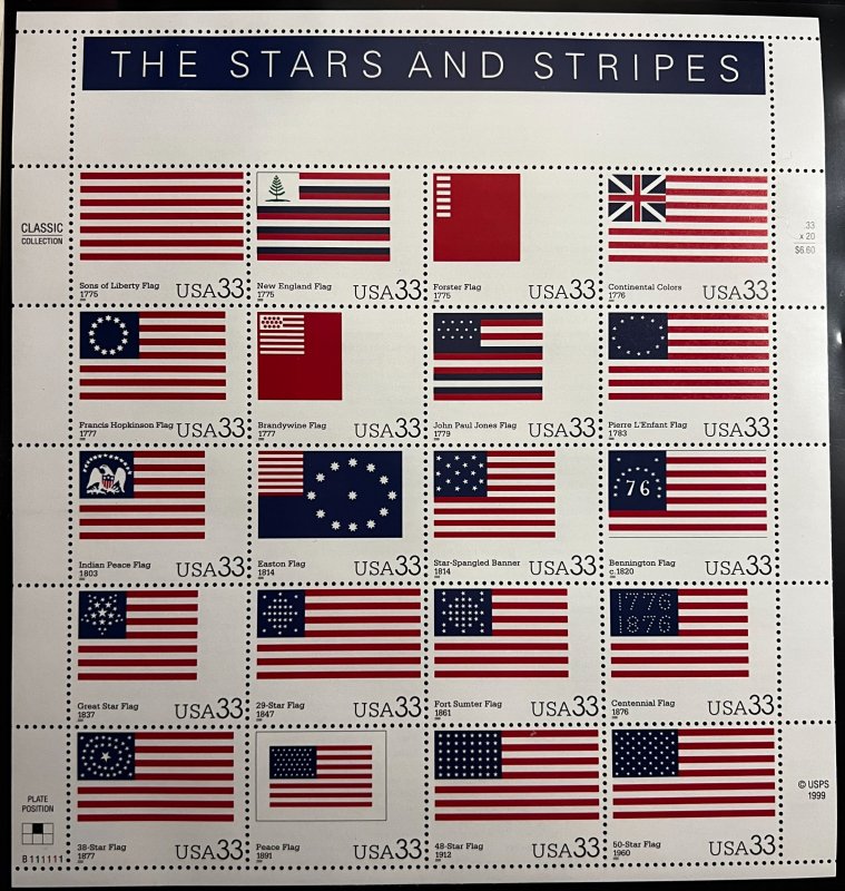 The Stars and Stripes 2000 33 cent Souvenir Sheet US Scott #3403