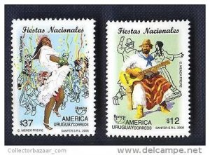 AMERICA UPAEP FOLKLORE DANCE GUITAR DRUMMER CARNIVAL HORSE URUGUAY Sc#2244-5 MNH