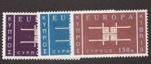 Rare : 1963 Cyprus Sc #229-31 Europa Cept - MNH postage stamp set Cv$64