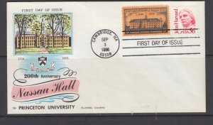 US Sc 2190 FDC. 1986 56c John Harvard combo, Fluegel cachet, unaddressed, fresh