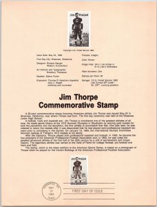 USPS SOUVENIR PAGE JIM THORPE AMERICAN ATHLETE 1984