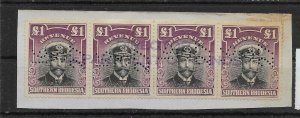 SOUTHERN RHODESIA Bft4 1924 1 BLACK & MAUVE STRIP OF 4 FISCALLY USED ON PIECE