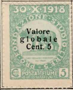 FIUME 1920 5c su 5c MH* A8P12F11