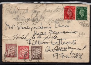 GB  KGVI 1938 Redirected Damaged cover with Postage Dues (front/back) WS36234